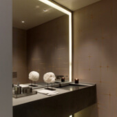 Зеркало из двух фрагментов в размер ниши с лицевой контурной подсветкой. От 35200 рублей/шт.