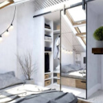 Дверь из зеркального полотна в металлической раме с открытой раздвижной системой. От 63800 рублей/шт.